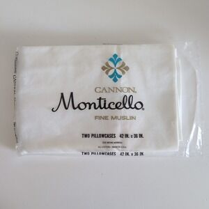 1 Single Cannon Monticello Fine White Muslin Pillowcase 42x36 New USA Vtg Cotton